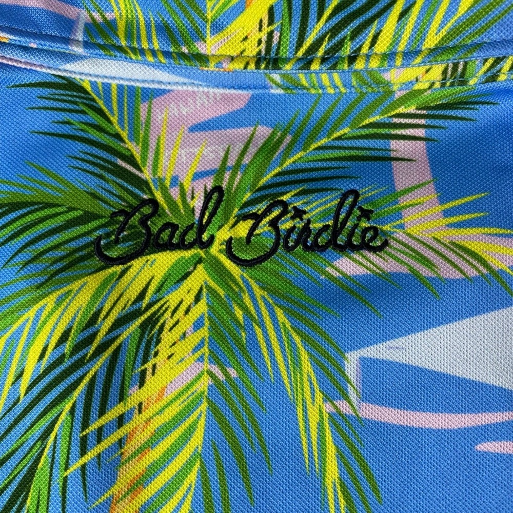 Bad Birdie Men's Blue Palm Tree Tropical Hawaiian Golf Polo Shirt Size L - Picture 4 of 7